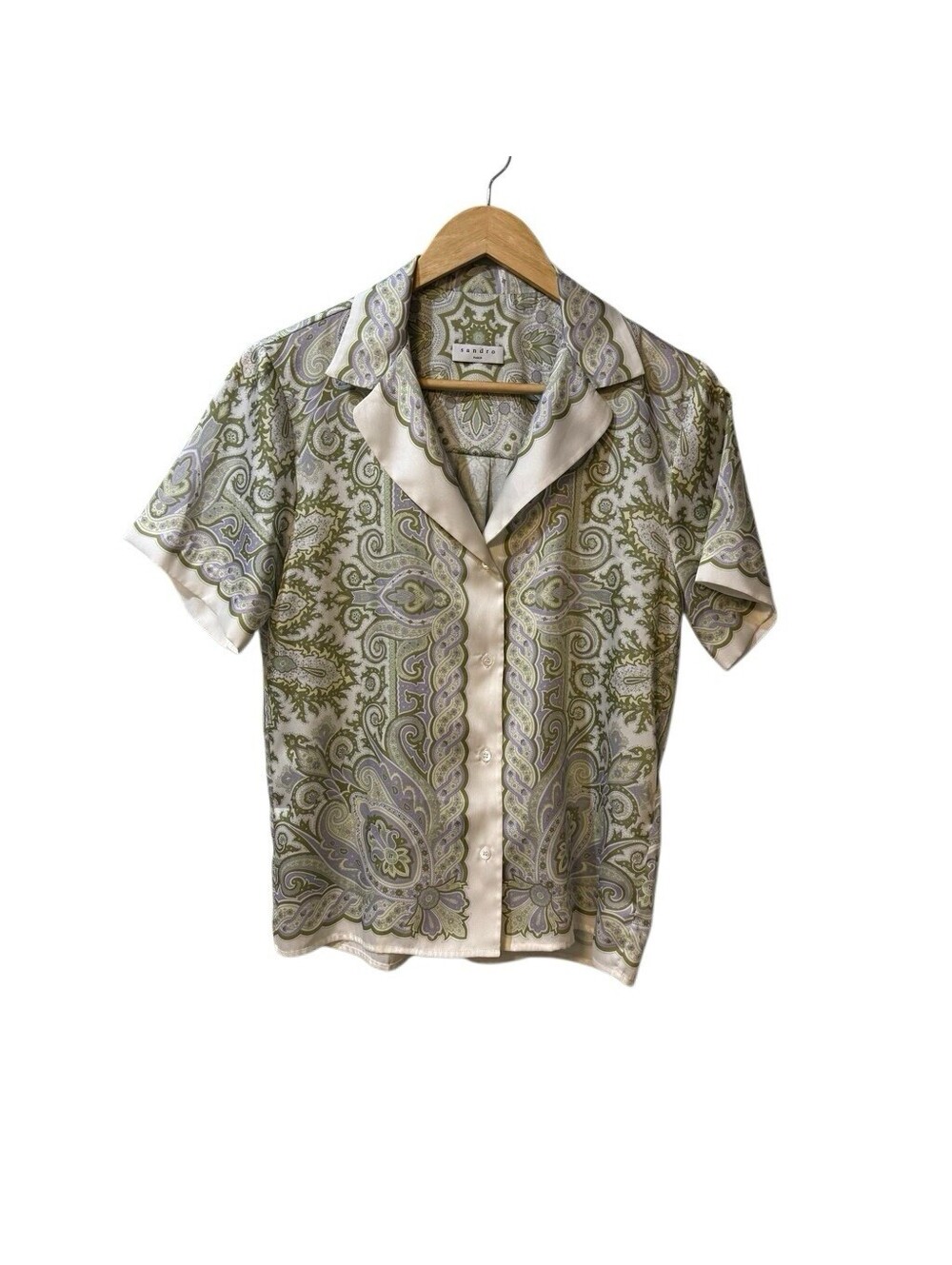 Sandro Green White Floral Baroque Scarf Printed Button Down Liviana Shirt Size 0